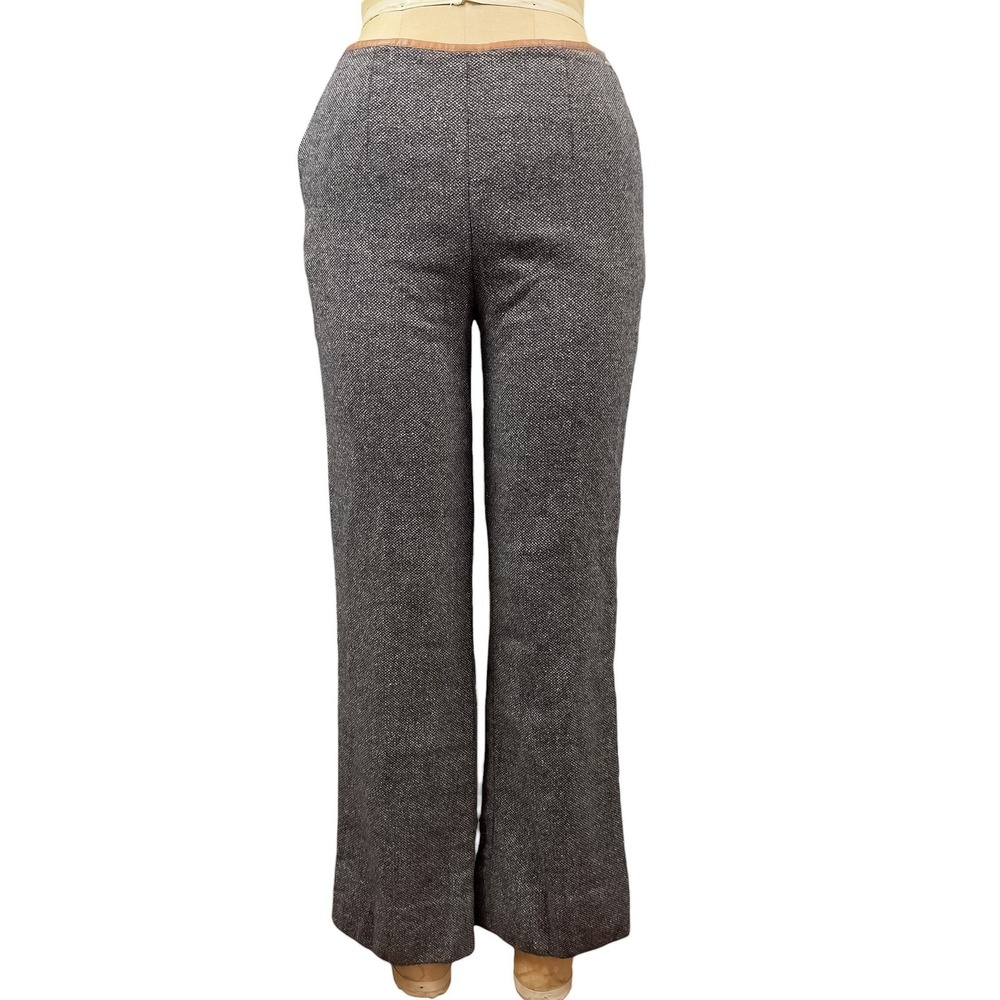 Escada Gray Wool Silk Tweed Pants Leather Trim Straight Leg Office Size 8